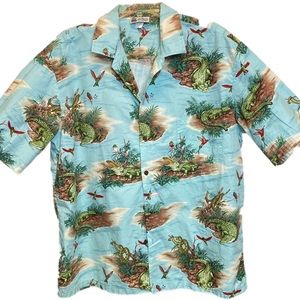 Aloha Republic Men Hawaiian Shirt Blue Green XL